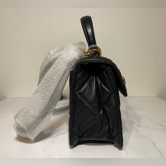 NWT MOSCHINO HEART STUDS QUILTED LEATHER SHOULDER BAG BLACK - Picture 3 of 15